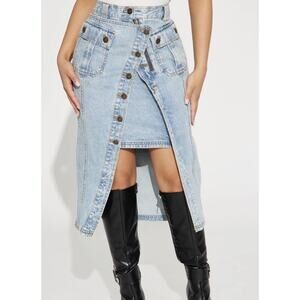 Hunter & Brown Y2K Denim Skirt Womens Sz Small Front Cargo Pockets Western Chic